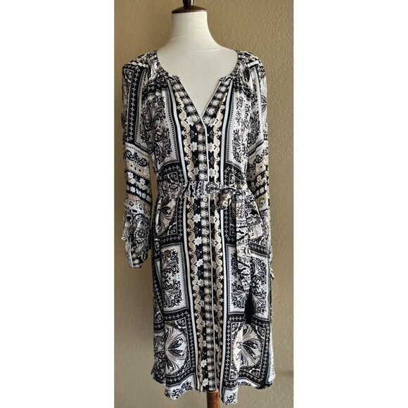 Hale Bob Mischa Button Up Long Sleeve Belt Print Maxi Dress Size M $283 - Picture 10 of 10